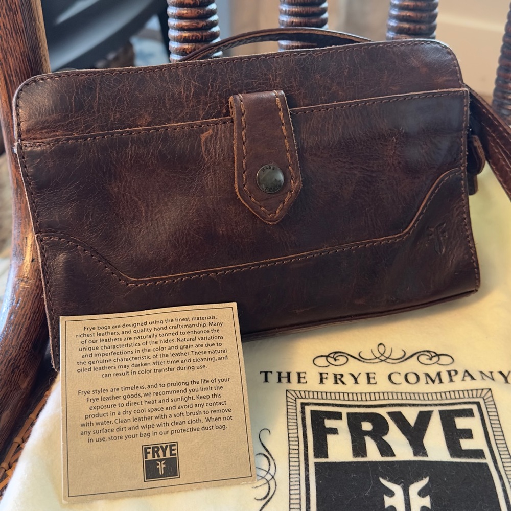 Frye Brown Leather Cross Body or Clutch Bag with Dust Bag